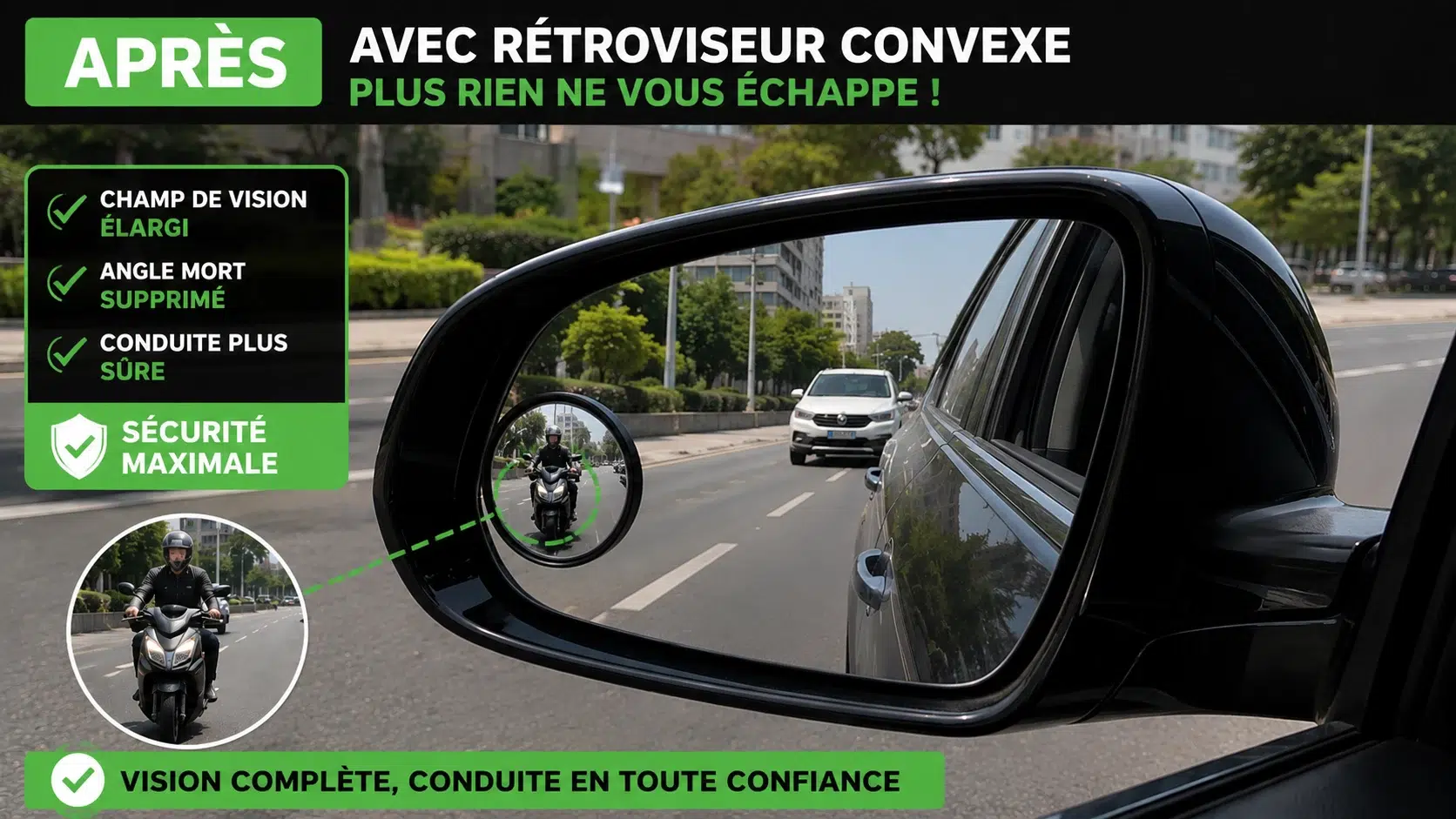 Vue élargie avec le rétroviseur convexe